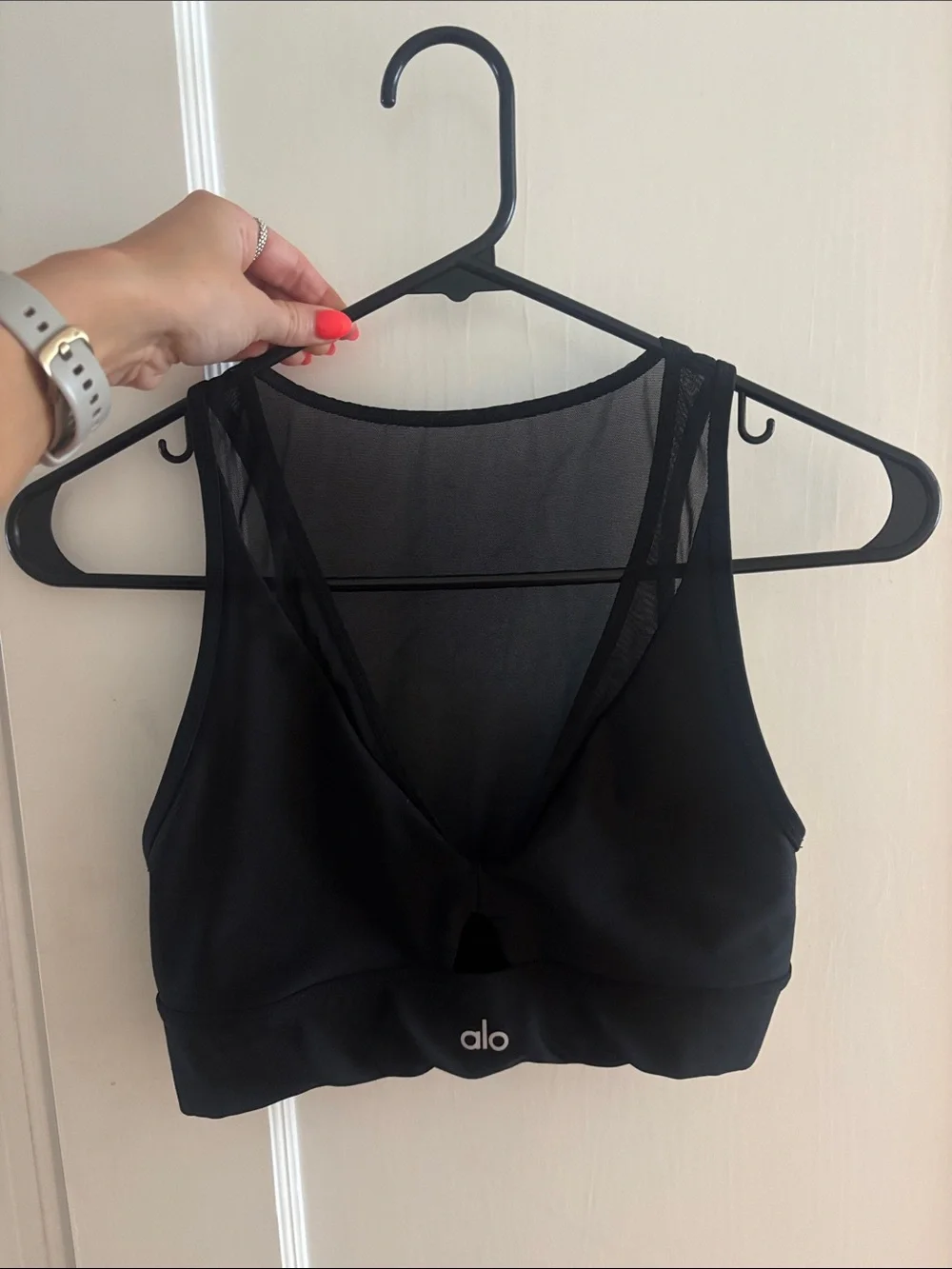 ALO Yoga Black Mesh-Back Sports Bra - Size S